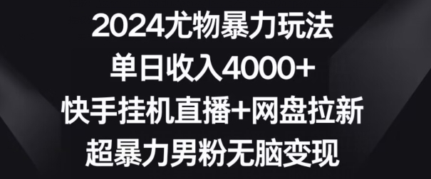 2024尤物暴力玩法,单日收入4000+,快手挂机直播+网盘拉新,超暴力男粉无脑变现【揭秘】-赚金金-技能学习分享