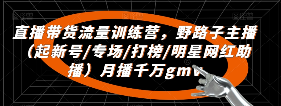 直播带货流量训练营，​野路子主播（起新号/专场/打榜/明星网红助播）月播千万gmv-赚金金-技能学习分享