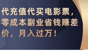 代充值代买电影票,零成本副业省钱赚差价,月入过万【揭秘】-赚金金-技能学习分享