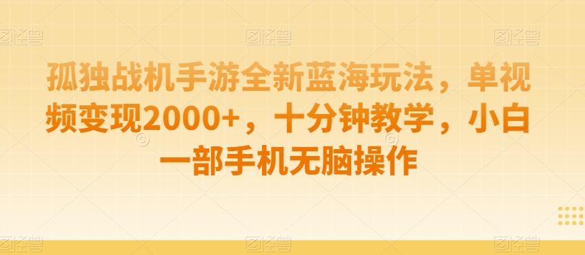 孤独战机手游全新蓝海玩法，单视频变现2000+，十分钟教学，小白一部手机无脑操作【揭秘】-赚金金-技能学习分享