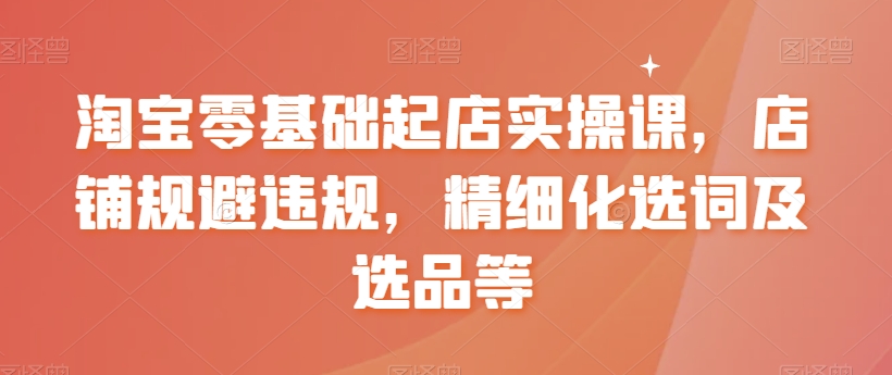 淘宝零基础起店实操课，店铺规避违规，精细化选词及选品等-赚金金-技能学习分享