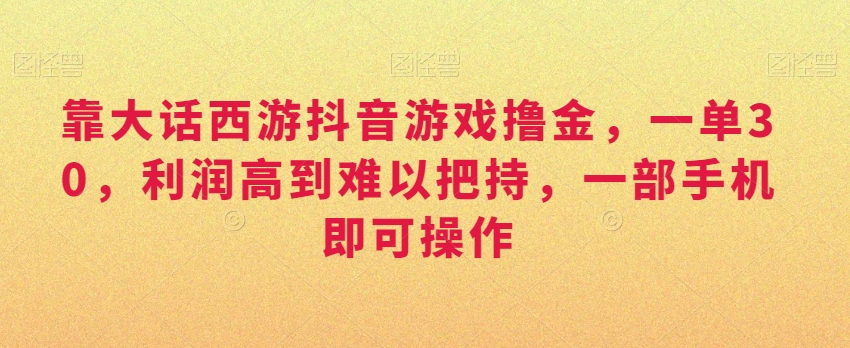 靠大话西游抖音游戏撸金，一单30，利润高到难以把持，一部手机即可操作，日入3000+【揭秘】-赚金金-技能学习分享
