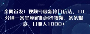全网首发!视频号最新冷门玩法,10分钟一条星座解析演绎视频,条条爆款,日收入1000+【揭秘】-赚金金-技能学习分享