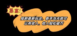 短剧最新玩法,新手当天就可以有收入,收入轻松破万【揭秘】-赚金金-技能学习分享
