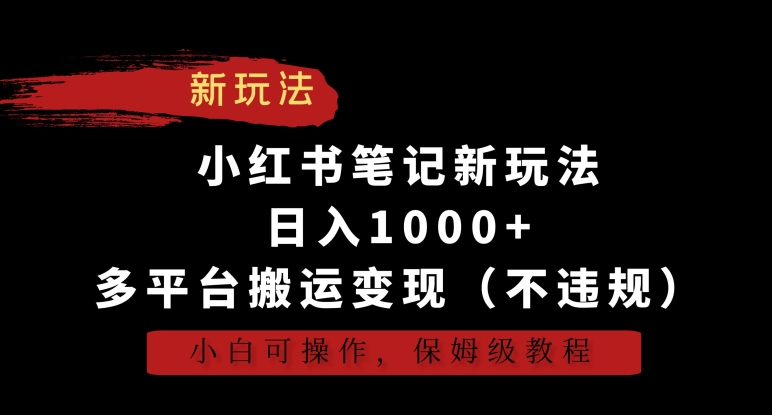 小红书笔记新玩法,日入1000+,多平台搬运变现(不违规),小白可操作,保姆级教程【揭秘】-赚金金-技能学习分享