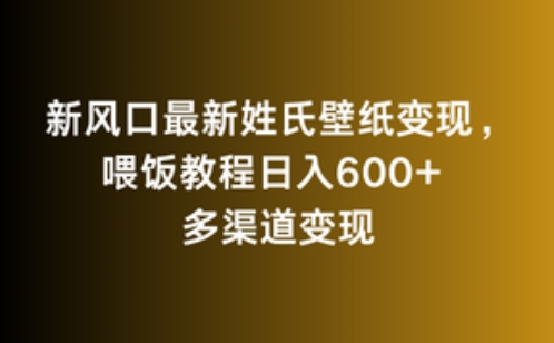 新风口最新姓氏壁纸变现，喂饭教程日入600+【揭秘】-赚金金-技能学习分享
