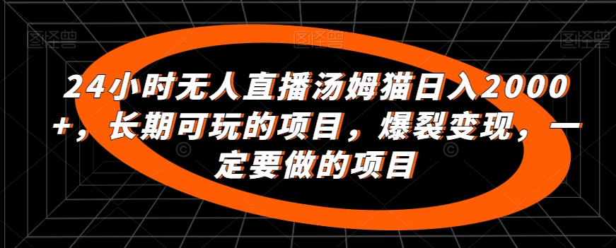 24小时无人直播汤姆猫日入2000+,长期可玩的项目,爆裂变现,一定要做的项目【揭秘】-赚金金-技能学习分享