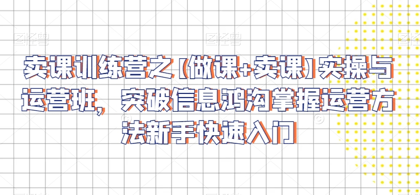 卖课训练营之【做课+卖课】实操与运营班，突破信息鸿沟掌握运营方法新手快速入门-赚金金-技能学习分享