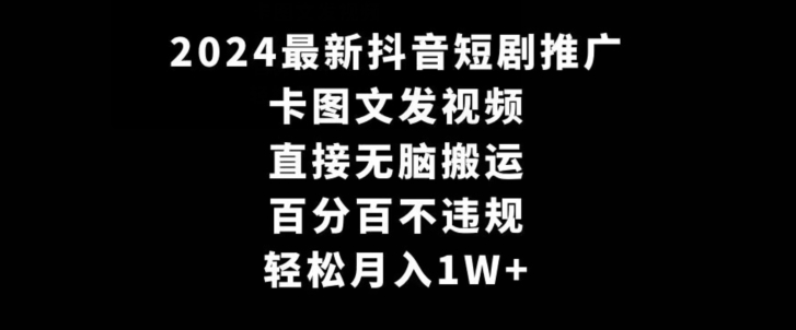 2024最新抖音短剧推广，卡图文发视频，直接无脑搬，百分百不违规，轻松月入1W+【揭秘】-赚金金-技能学习分享