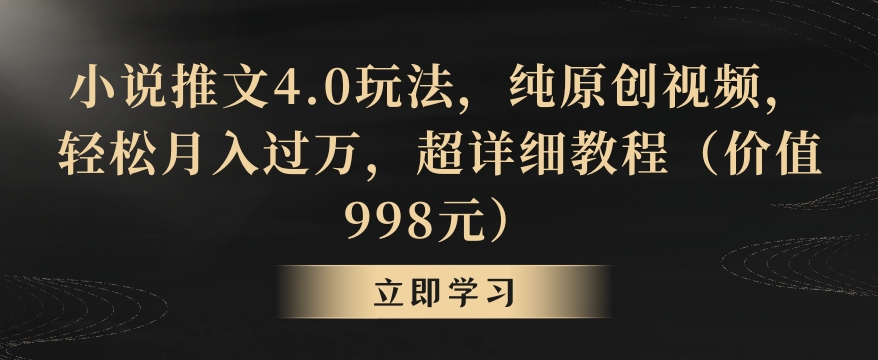 小说推文4.0玩法，纯原创视频，轻松月入过万，超详细教程（价值998元）【揭秘】-赚金金-技能学习分享