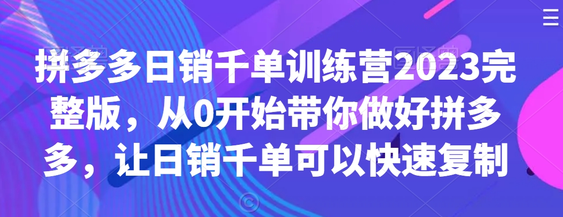 拼多多日销千单训练营2023完整版，从0开始带你做好拼多多，让日销千单可以快速复制-赚金金-技能学习分享