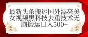 最新头条搬运国外漂亮美女视频黑科技去重技术无脑搬运日入500+【揭秘】-赚金金-技能学习分享