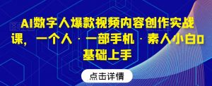 AI数字人爆款视频内容创作实战课,一个人·一部手机·素人小白0基础上手-赚金金-技能学习分享