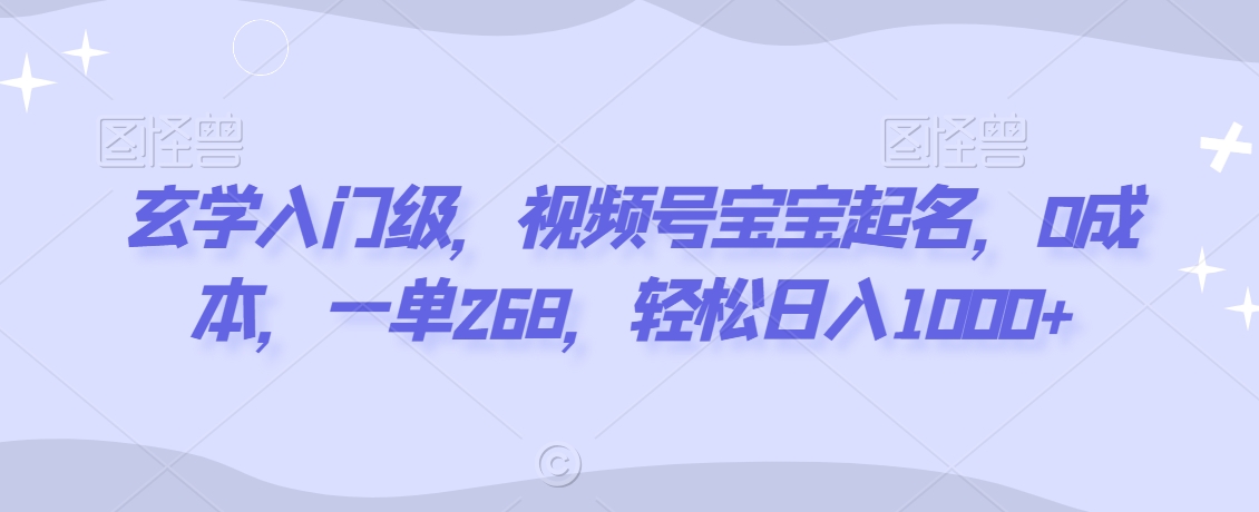 玄学入门级，视频号宝宝起名，0成本，一单268，轻松日入1000+【揭秘】-赚金金-技能学习分享