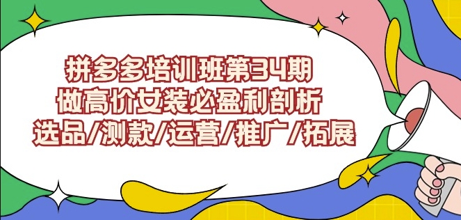拼多多培训班第34期：做高价女装必盈利剖析选品/测款/运营/推广/拓展-赚金金-技能学习分享