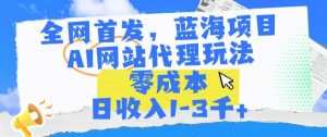 全网首发,蓝海项目,AI网站代理玩法,零成本日收入1-3千+【揭秘】-赚金金-技能学习分享