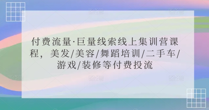 付费流量·巨量线索线上集训营课程，美发/美容/舞蹈培训/二手车/游戏/装修等付费投流-赚金金-技能学习分享