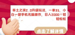 率土之滨2.0升级玩法,一单35,小白一部手机无脑操作,日入2000+轻轻松松【揭秘】-赚金金-技能学习分享