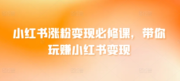 小红书涨粉变现必修课，带你玩赚小红书变现-赚金金-技能学习分享