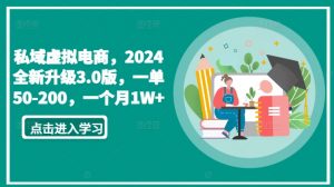 私域虚拟电商，2024全新升级3.0版，一单50-200，一个月1W+【揭秘】-赚金金-技能学习分享