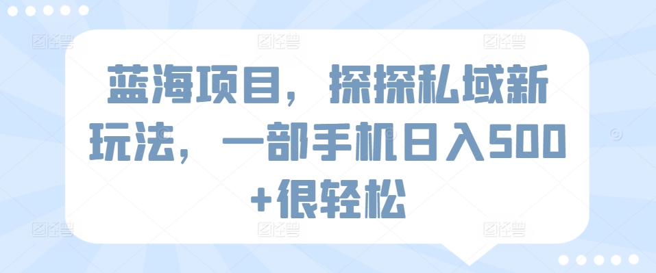 蓝海项目，探探私域新玩法，一部手机日入500+很轻松【揭秘】-赚金金-技能学习分享