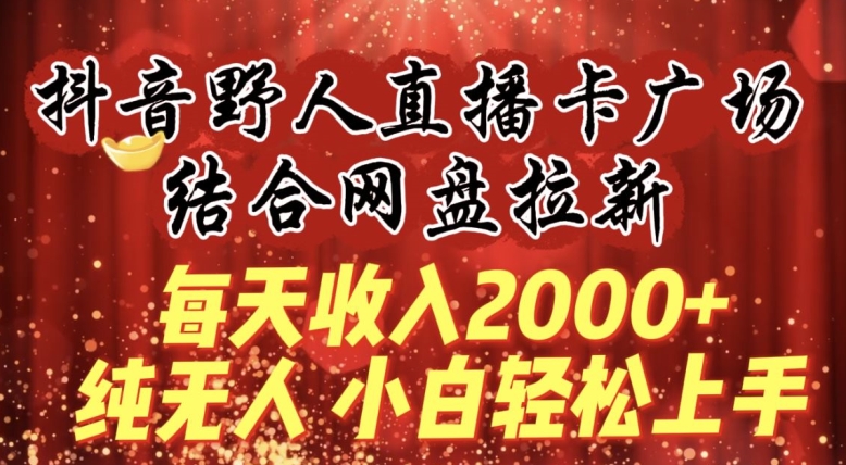 每天收入2000+，抖音野人直播卡广场，结合网盘拉新，纯无人，小白轻松上手【揭秘】-赚金金-技能学习分享