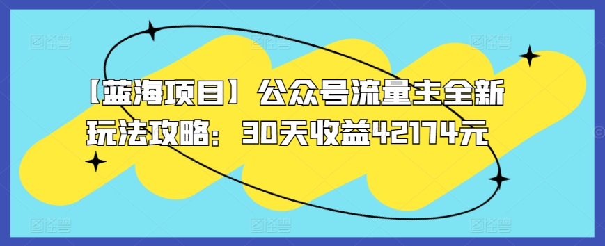 【蓝海项目】公众号流量主全新玩法攻略：30天收益42174元【揭秘】-赚金金-技能学习分享