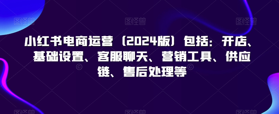 小红书电商运营（2024版）包括：开店、基础设置、客服聊天、营销工具、供应链、售后处理等-赚金金-技能学习分享