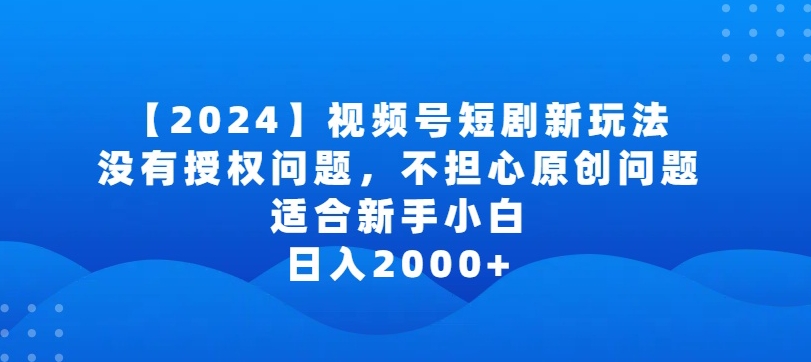 2024视频号短剧玩法，没有授权问题，不担心原创问题，适合新手小白，日入2000+【揭秘】-赚金金-技能学习分享