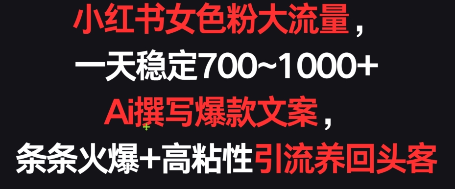 小红书女色粉大流量，一天稳定700~1000+  Ai撰写爆款文案，条条火爆+高粘性引流养回头客【揭秘】-赚金金-技能学习分享