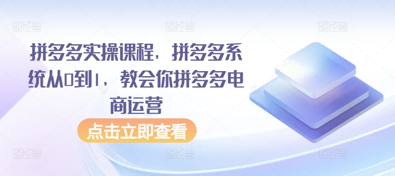 拼多多实操课程，拼多多系统从0到1，教会你拼多多电商运营-赚金金-技能学习分享