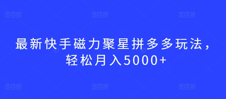 最新快手磁力聚星拼多多玩法，轻松月入5000+【揭秘】-赚金金-技能学习分享