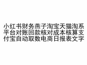 小红书财务燕子淘宝天猫淘系平台对账回款核对成本核算支付宝自动取数电商日报表-赚金金-技能学习分享