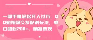一部手机轻松月入过万,QQ短视频交友配对玩法,单日吸粉200+,精准变现【揭秘】-赚金金-技能学习分享
