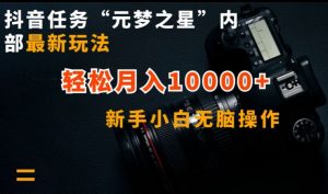 抖音任务“元梦之星”内部最新玩法,新手小白无脑操作,轻松月入10000+【揭秘】-赚金金-技能学习分享