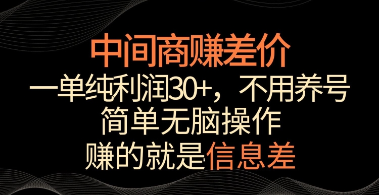 中间商赚差价，一单纯利润30+，简单无脑操作，赚的就是信息差，轻轻松松日入1000+【揭秘】-赚金金-技能学习分享