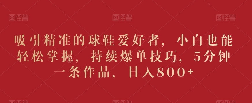 吸引精准的球鞋爱好者，小白也能轻松掌握，持续爆单技巧，5分钟一条作品，日入800+【揭秘】-赚金金-技能学习分享