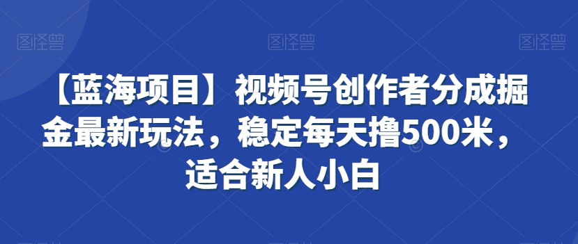 【蓝海项目】视频号创作者分成掘金最新玩法，稳定每天撸500米，适合新人小白【揭秘】-赚金金-技能学习分享