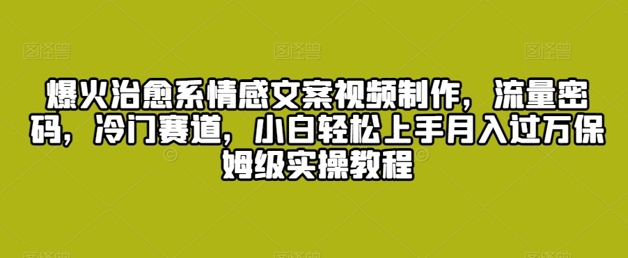 爆火治愈系情感文案视频制作，流量密码，冷门赛道，小白轻松上手月入过万保姆级实操教程【揭秘】-赚金金-技能学习分享
