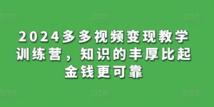 2024多多视频变现教学训练营,知识的丰厚比起金钱更可靠-赚金金-技能学习分享