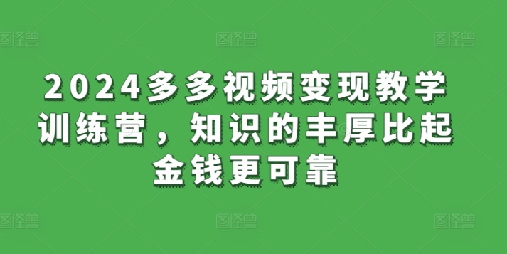 2024多多视频变现教学训练营，知识的丰厚比起金钱更可靠-赚金金-技能学习分享