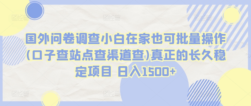 国外问卷调查小白在家也可批量操作(口子查站点查渠道查)真正的长久稳定项目 日入1500+【揭秘】-赚金金-技能学习分享