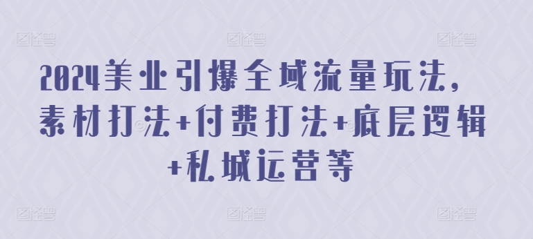 2024美业引爆全域流量玩法，素材打法 付费打法 底层逻辑 私城运营等-赚金金-技能学习分享