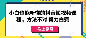 小白也能听懂的抖音短视频课程，方法不对 努力白费-赚金金-技能学习分享