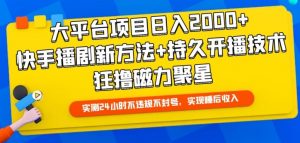 大平台项目日入2000+，快手播剧新方法+持久开播技术，狂撸磁力聚星【揭秘】-赚金金-技能学习分享