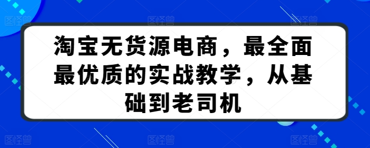 淘宝无货源电商，最全面最优质的实战教学，从基础到老司机-赚金金-技能学习分享