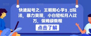 快速起号之:王明阳心学3.0玩法,暴力变现,小白轻松月入过万,保姆级教程【揭秘】-赚金金-技能学习分享