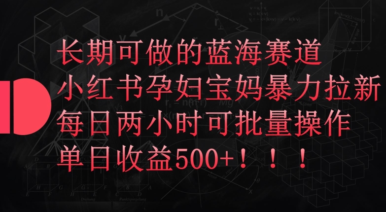长期可做的蓝海赛道，小红书孕妇宝妈暴力拉新玩法，每日两小时可批量操作，单日收益500+【揭秘】-赚金金-技能学习分享