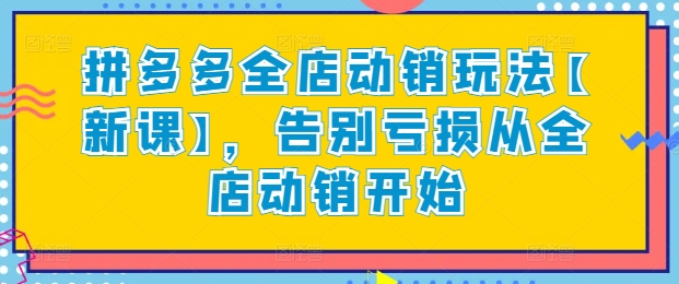 拼多多全店动销玩法【新课】，告别亏损从全店动销开始-赚金金-技能学习分享