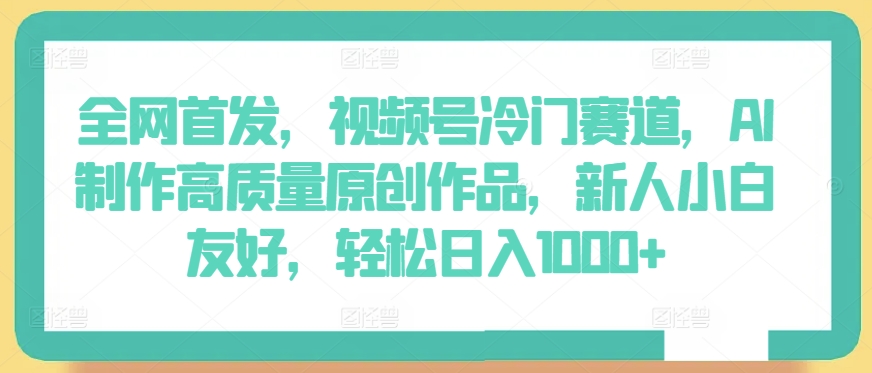 全网首发，视频号冷门赛道，AI制作高质量原创作品，新人小白友好，轻松日入1000+【揭秘】-赚金金-技能学习分享
